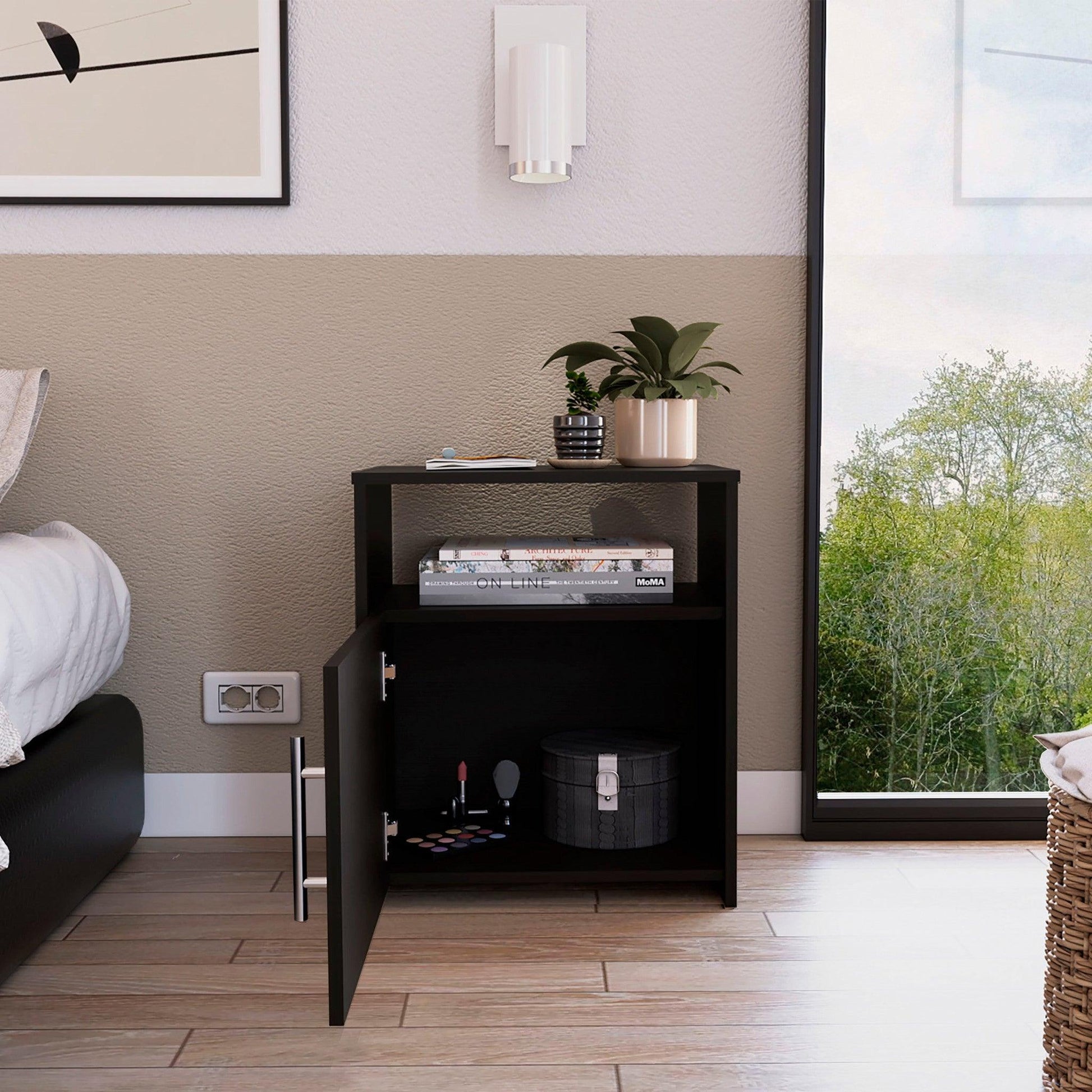 Light Gray Nightstand with One Door Panel Cabinet - AFS