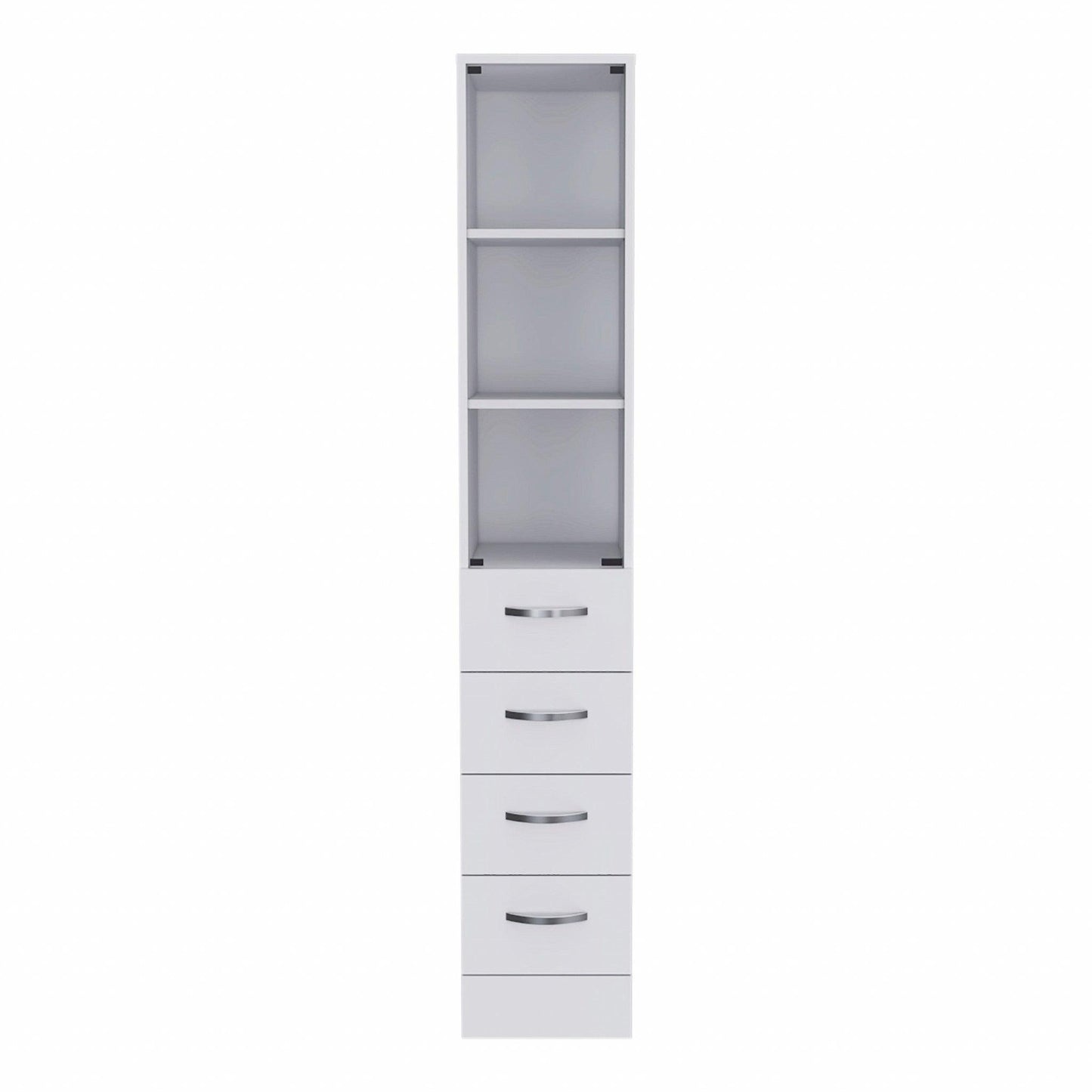 White Bathroom Storage Cabinet with Glass Door and Sliding Drawers - AFS