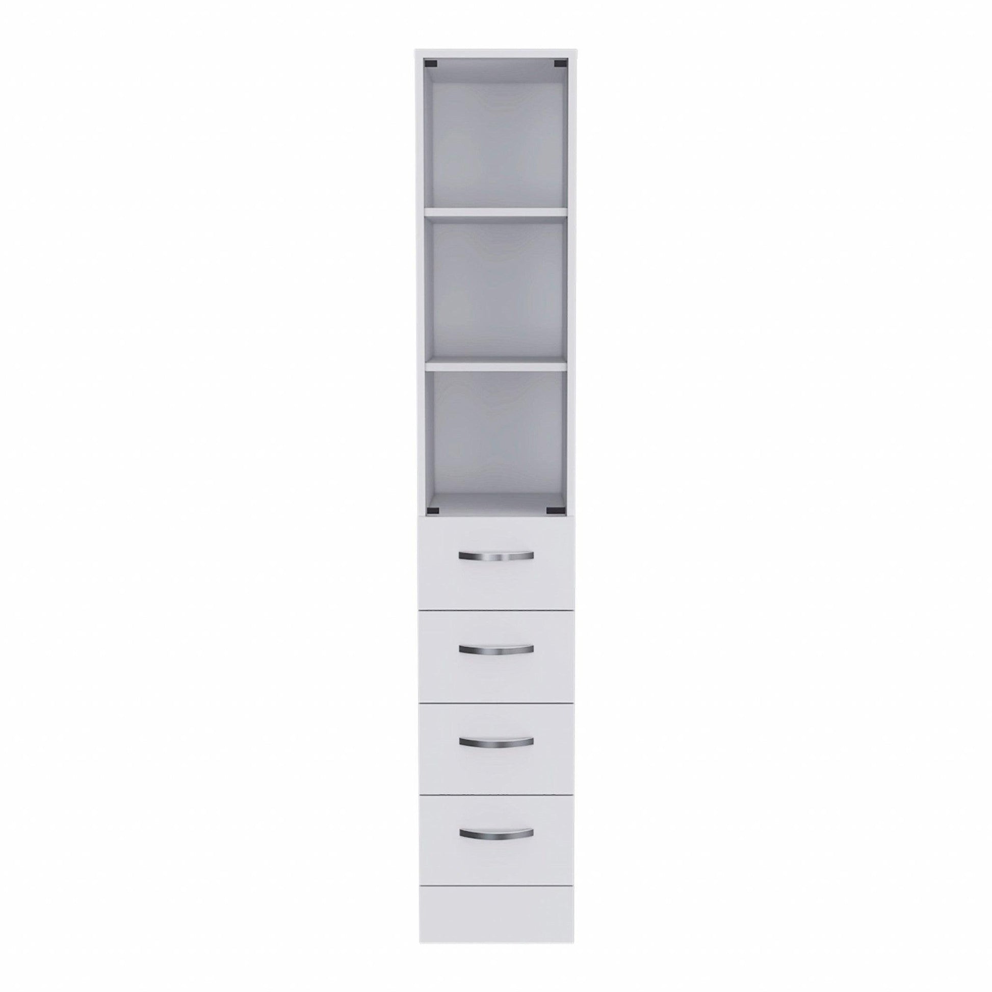 White Bathroom Storage Cabinet with Glass Door and Sliding Drawers - AFS