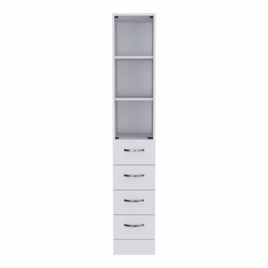 White Bathroom Storage Cabinet with Glass Door and Sliding Drawers - AFS