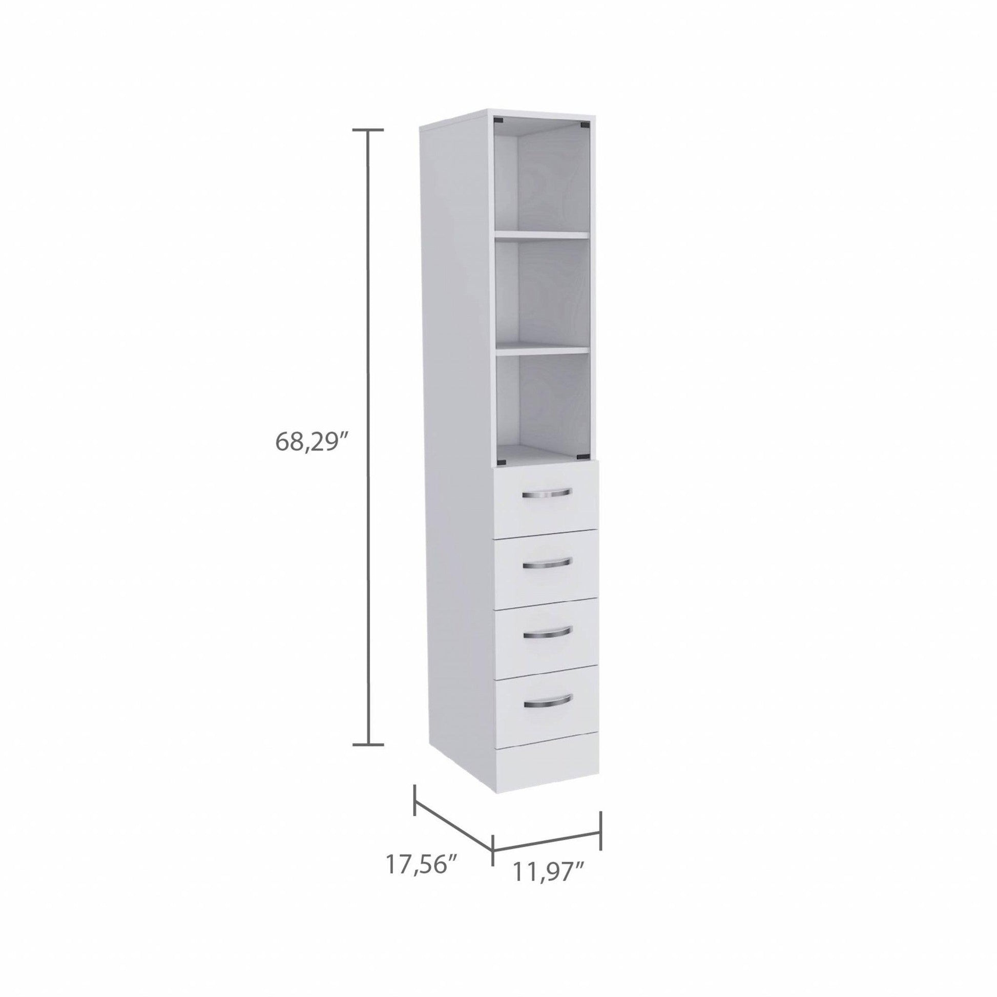 White Bathroom Storage Cabinet with Glass Door and Sliding Drawers - AFS