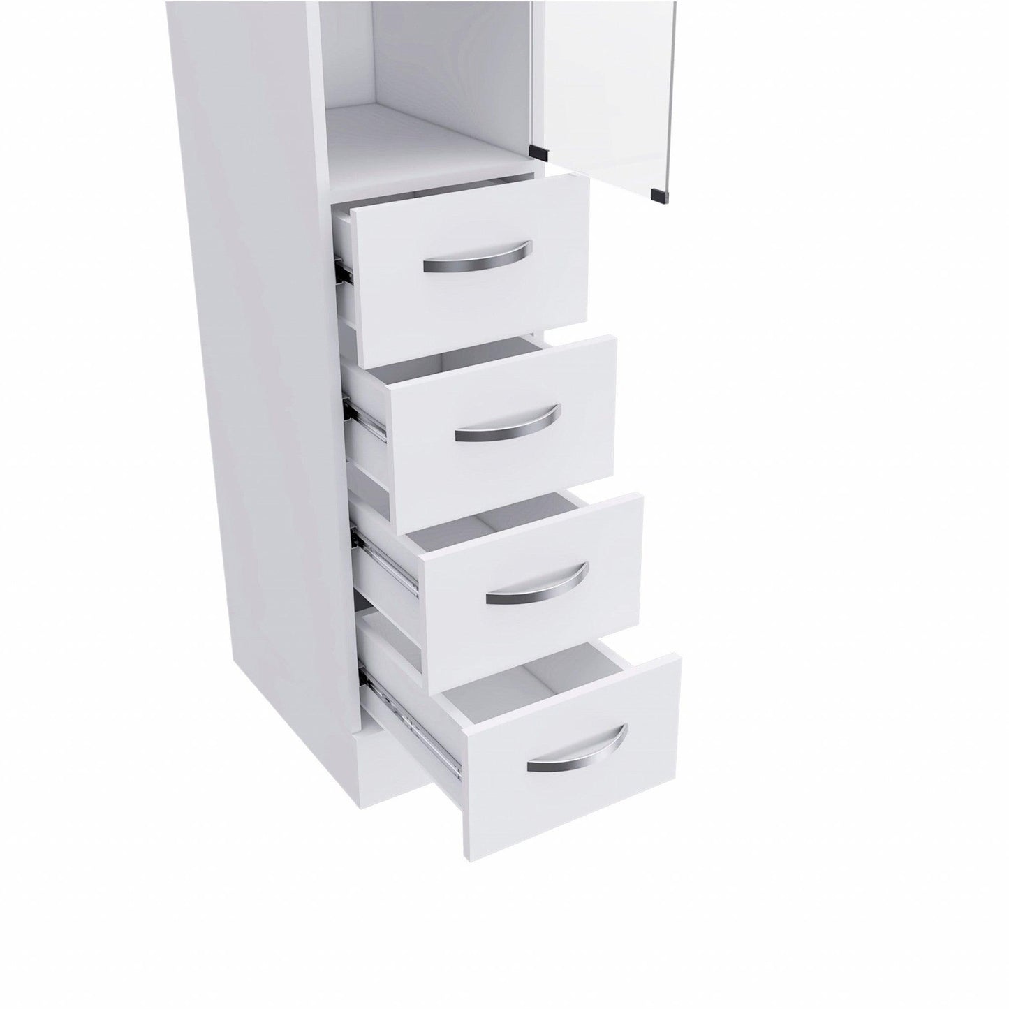 White Bathroom Storage Cabinet with Glass Door and Sliding Drawers - AFS