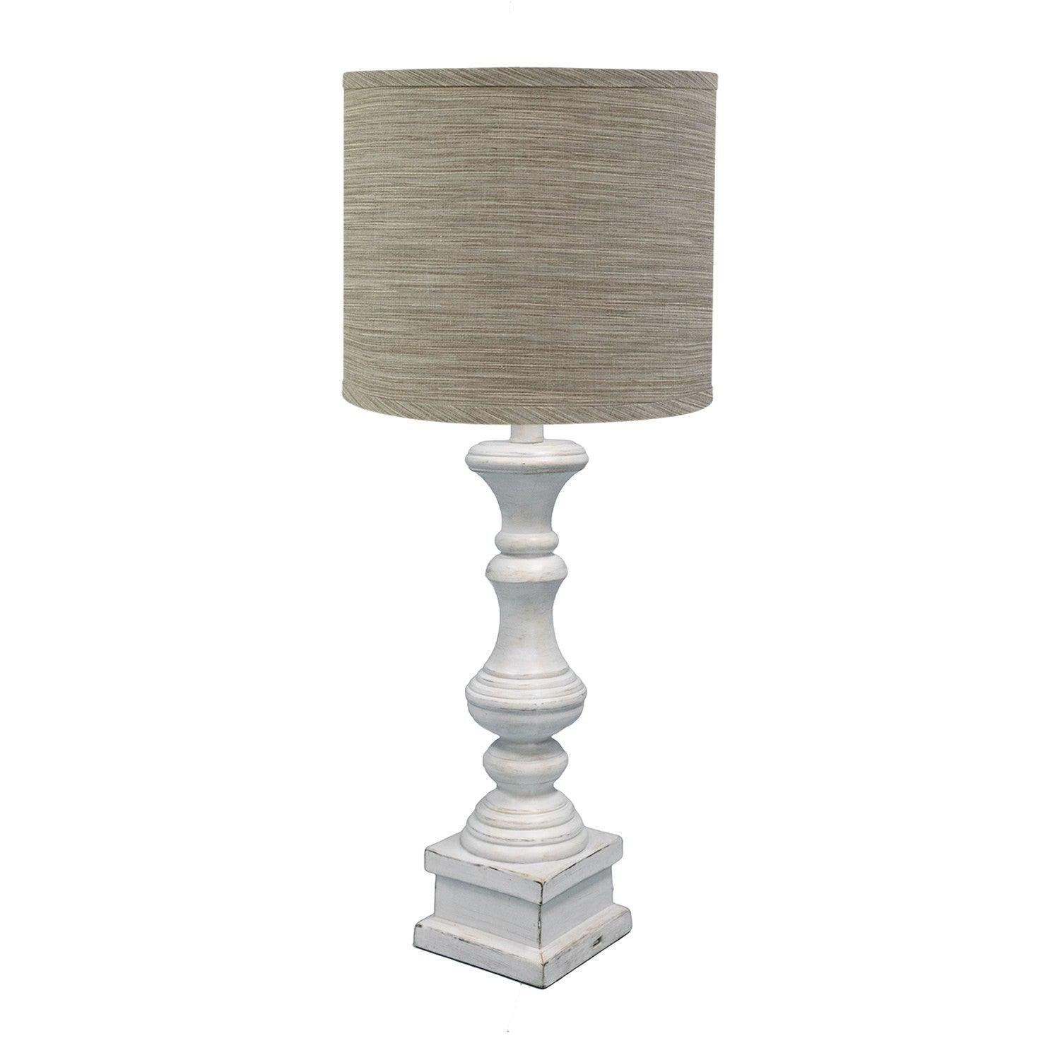 Distressed Whitewash Beige and White Striped Shade Table Lamp - AFS