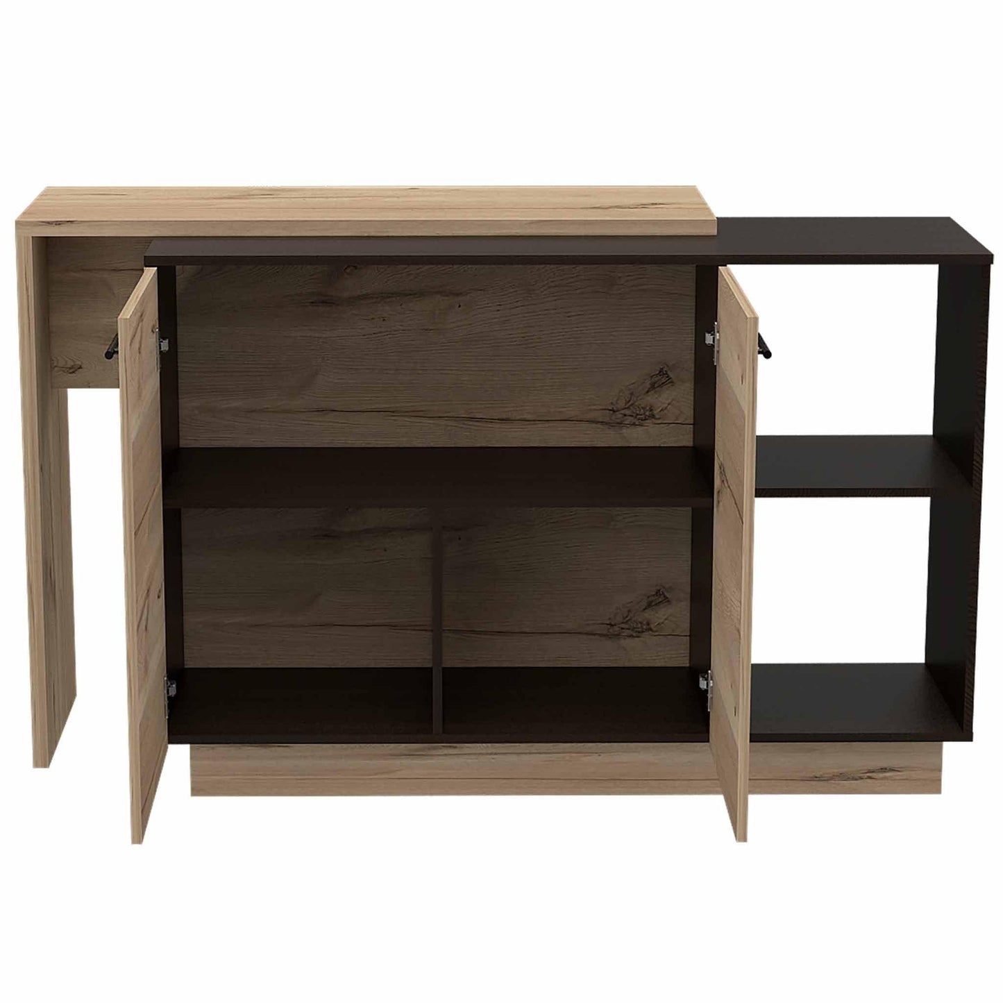 Black and Light Oak Contemporary Kitchen Island with Bar Table - AFS