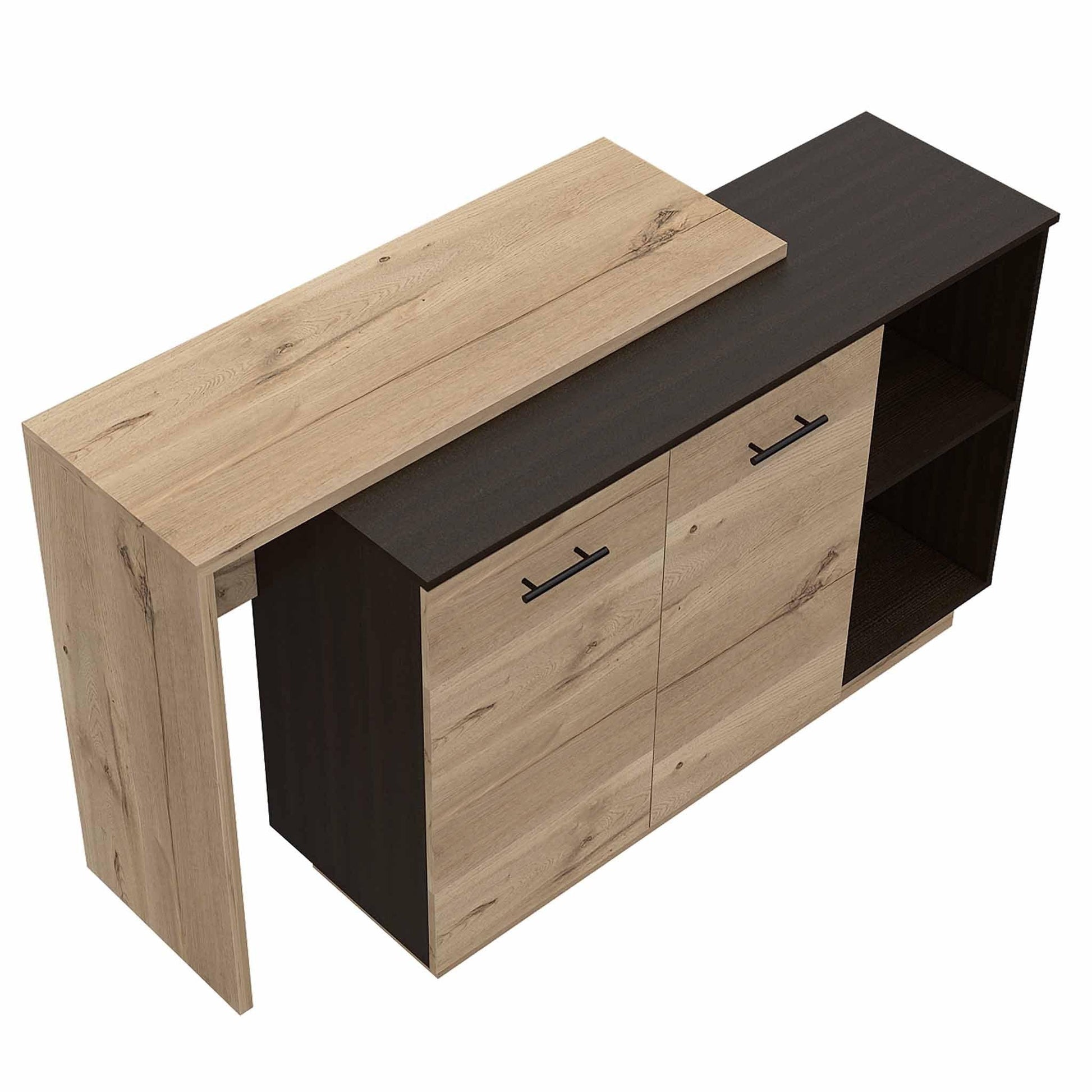 Black and Light Oak Contemporary Kitchen Island with Bar Table - AFS