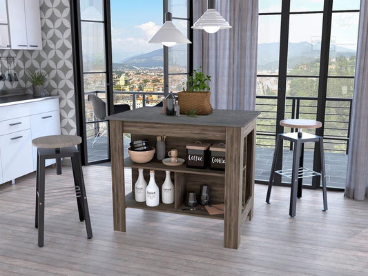 Dark Brown and Onyx Kitchen Island with Three Storage Shelves - AFS