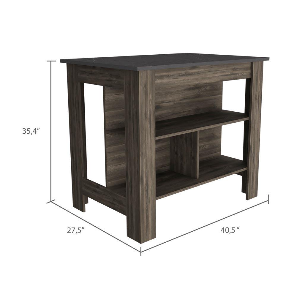 Dark Brown and Onyx Kitchen Island with Three Storage Shelves - AFS