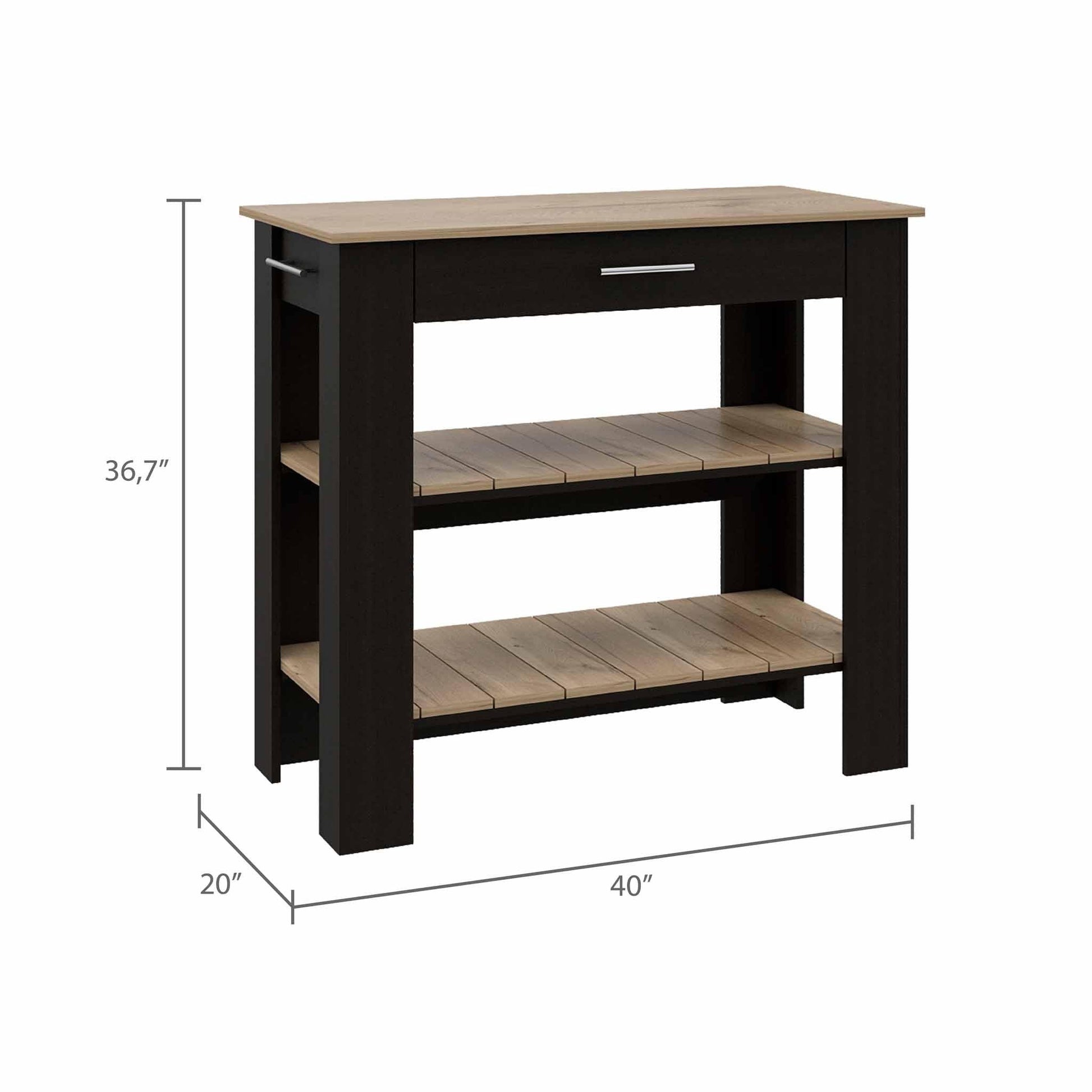 Light Oak and Black Kitchen Island with Drawer and Two Open Shelves - AFS