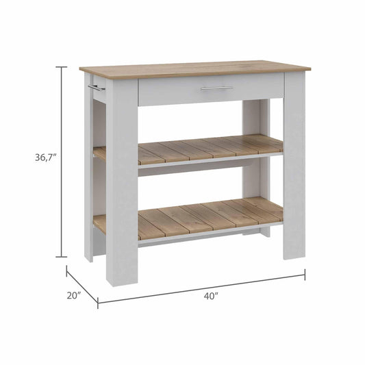 Light Oak and White Kitchen Island with Drawer and Two Open Shelves - AFS