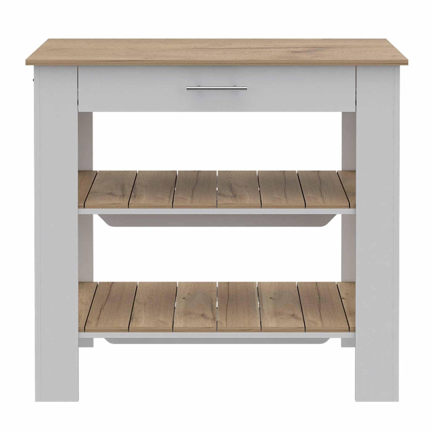 Light Oak and White Kitchen Island with Drawer and Two Open Shelves - AFS