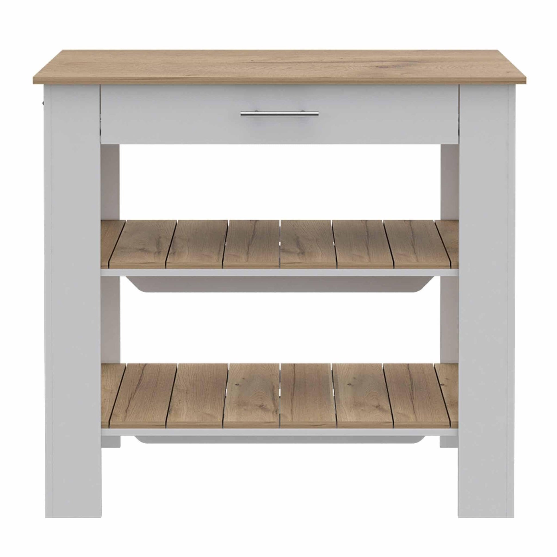 Light Oak and White Kitchen Island with Drawer and Two Open Shelves - AFS