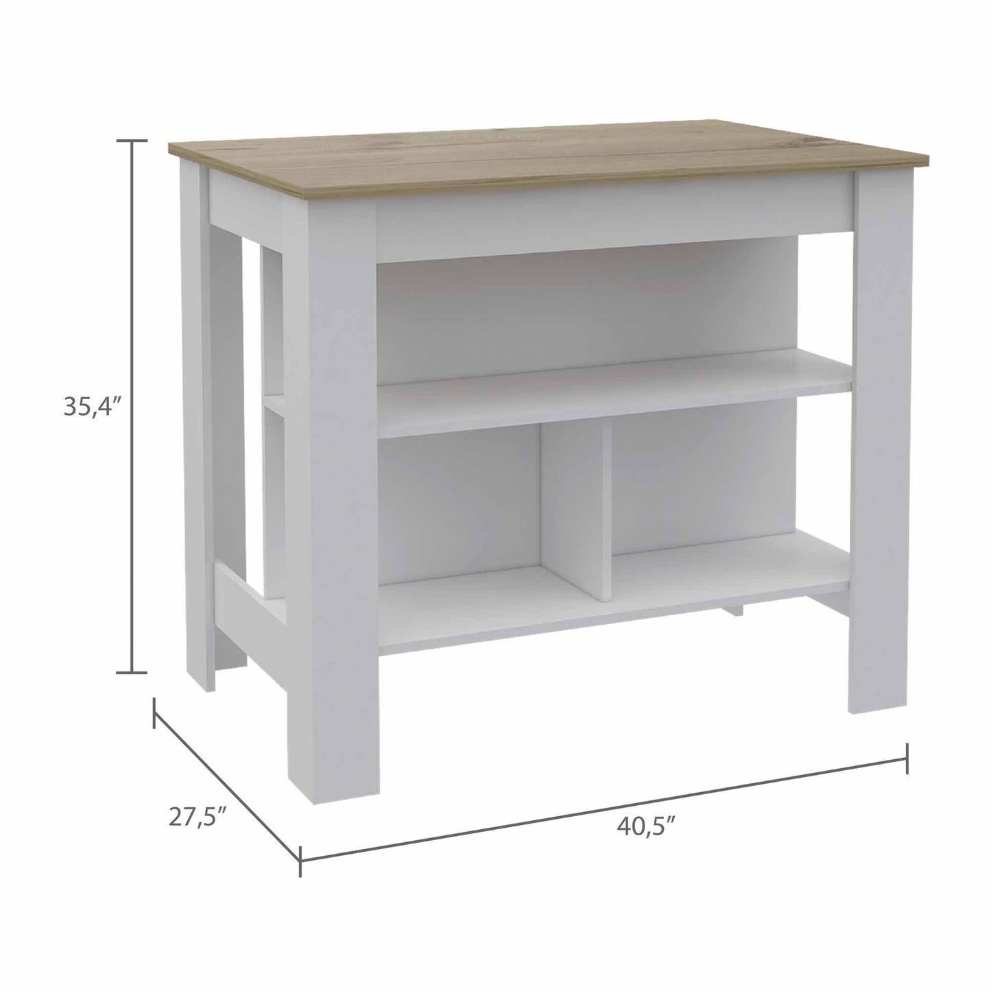 Light Oak and White Kitchen Island with Three Storage Shelves - AFS