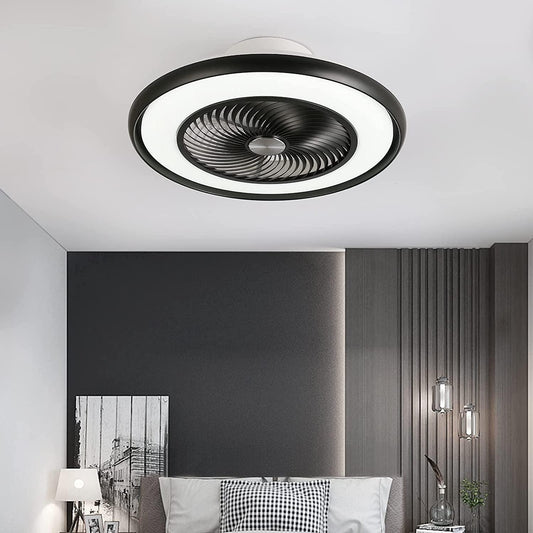 22" Modern Black and White Invisible Blade Ceiling Fan and Light - AFS