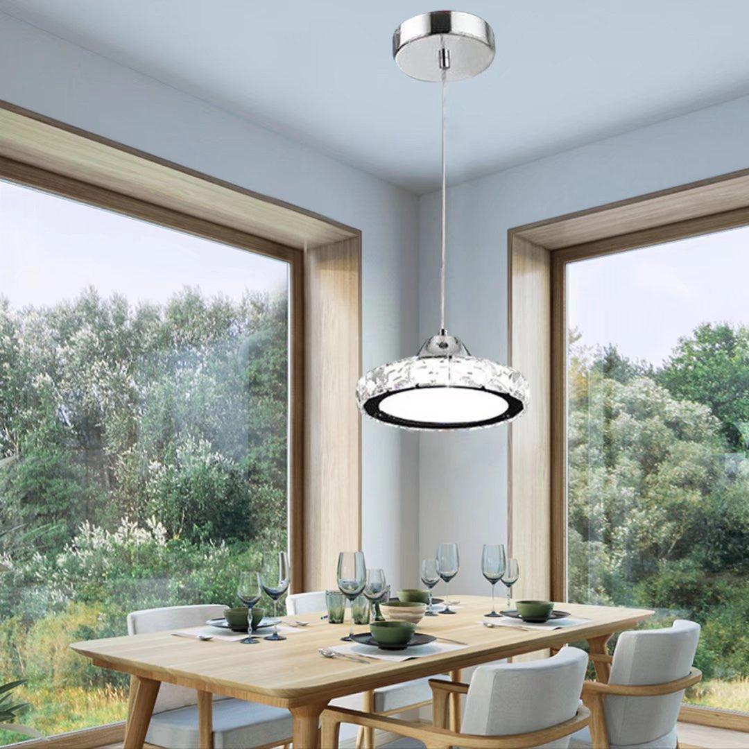 Silver Modern Faux Crystal Compact Ring LED Pendant Lamp - AFS