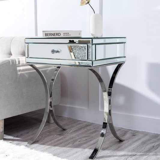 Mirrored Silver Finish Nightstand Drawer - AFS