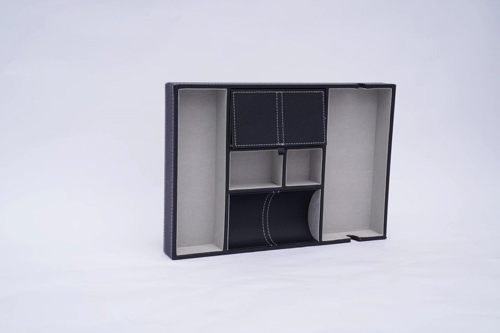 Stylish Black and Gray Faux Leather Storage Compartment Tray - AFS