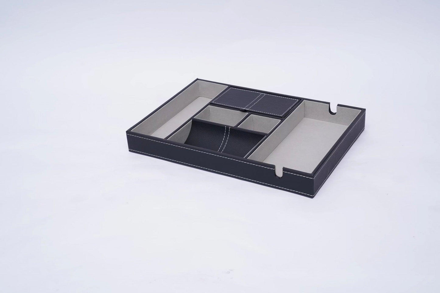 Stylish Black and Gray Faux Leather Storage Compartment Tray - AFS