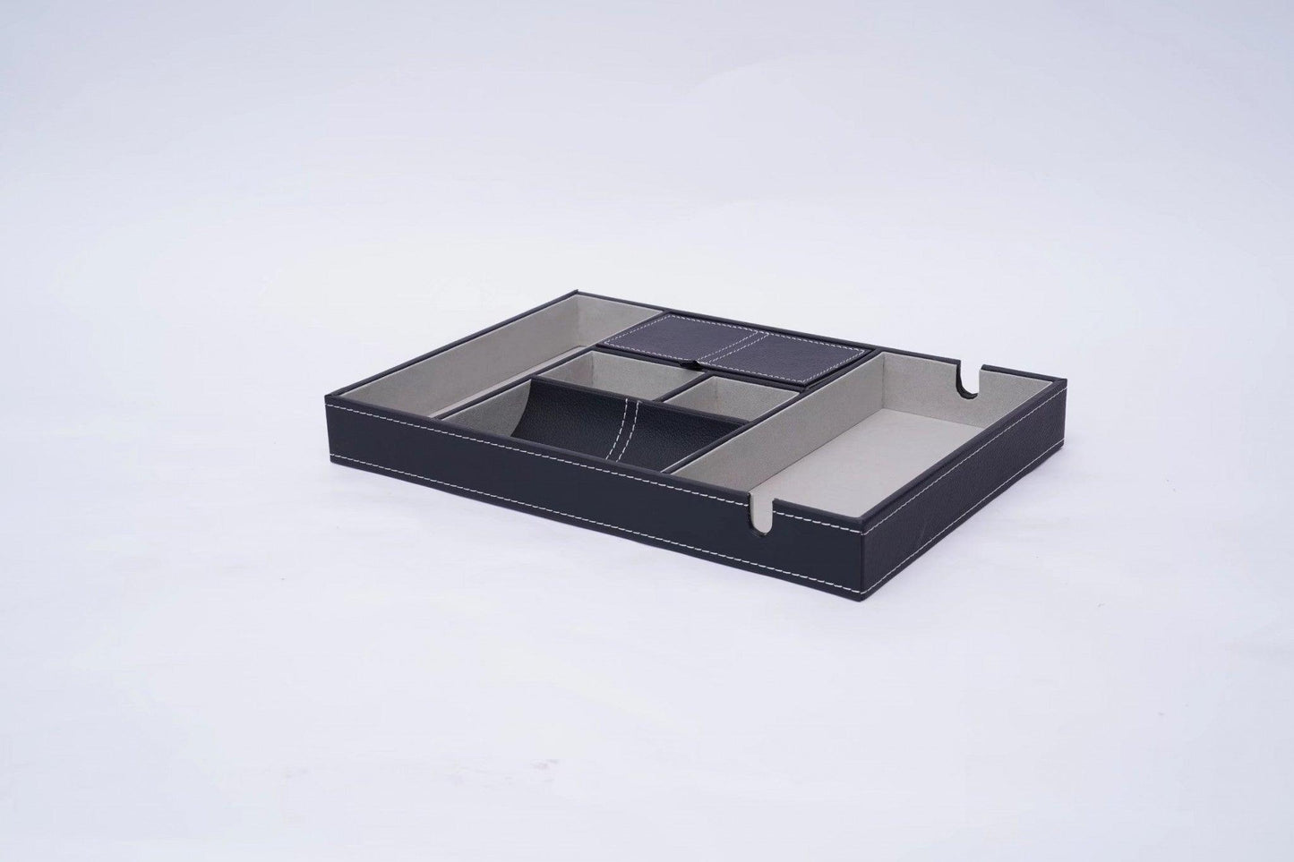 Stylish Black and Gray Faux Leather Storage Compartment Tray - AFS