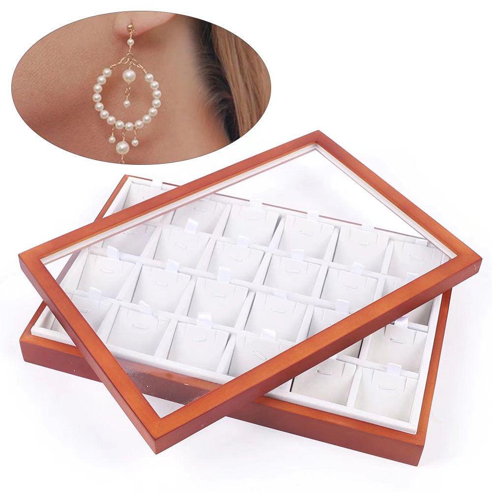 Elegant 24 Grid Wooden Jewelry Organizer Box - AFS