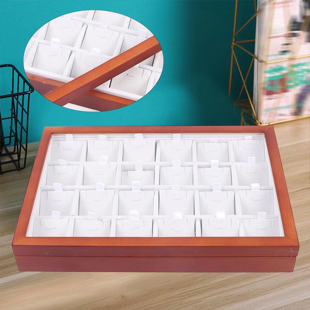 Elegant 24 Grid Wooden Jewelry Organizer Box - AFS