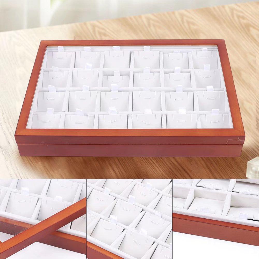 Elegant 24 Grid Wooden Jewelry Organizer Box - AFS