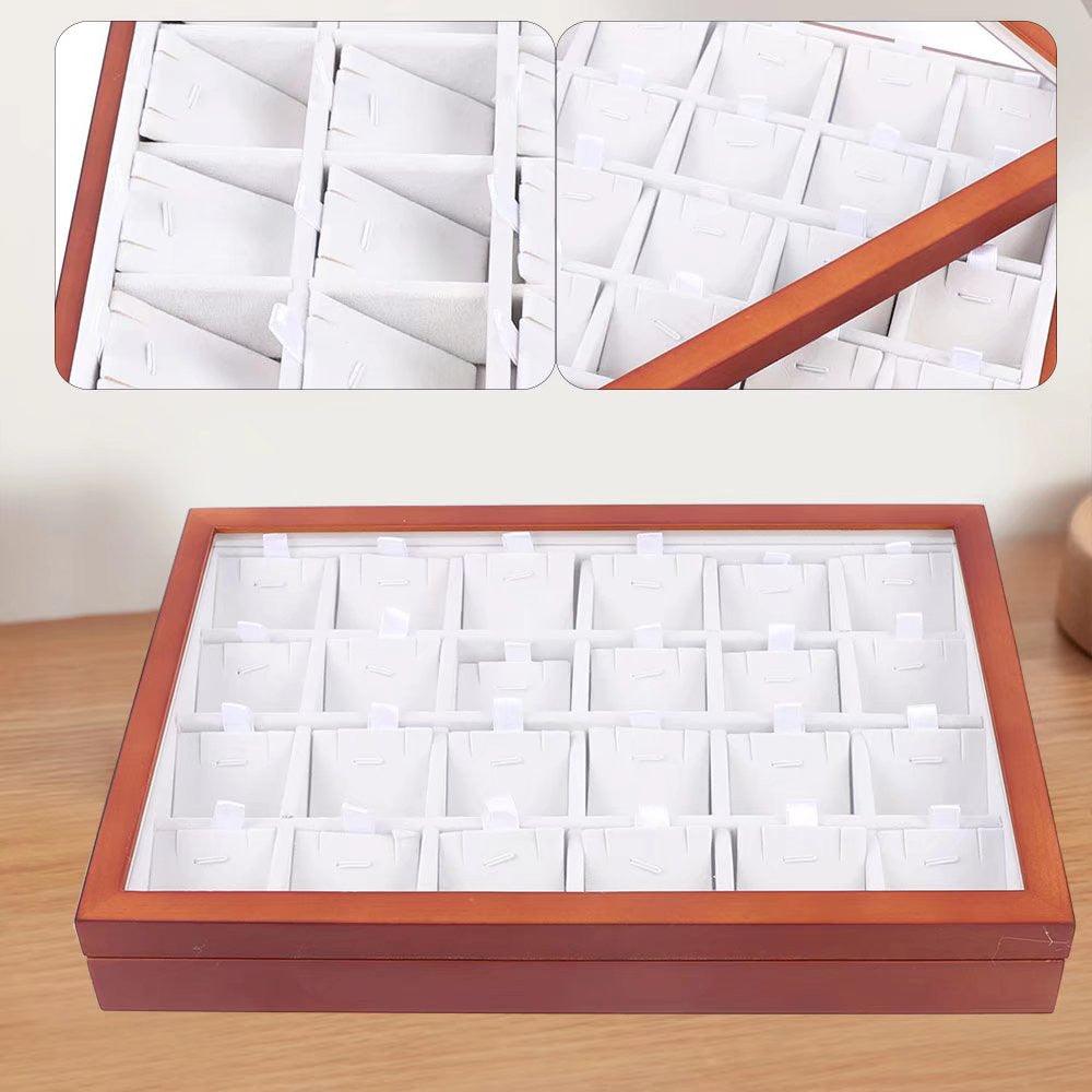 Elegant 24 Grid Wooden Jewelry Organizer Box - AFS