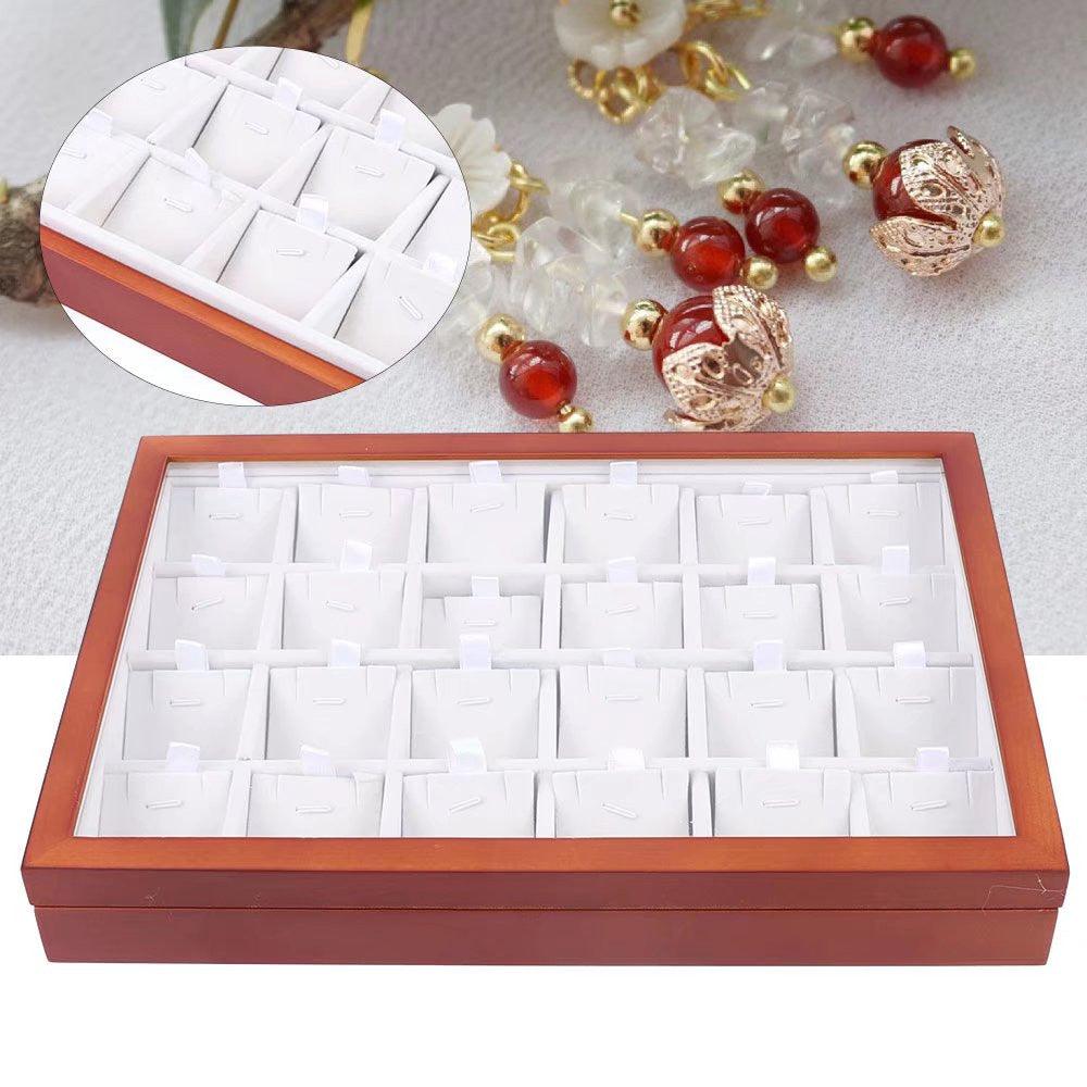 Elegant 24 Grid Wooden Jewelry Organizer Box - AFS