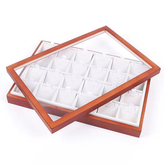 Elegant 24 Grid Wooden Jewelry Organizer Box - AFS