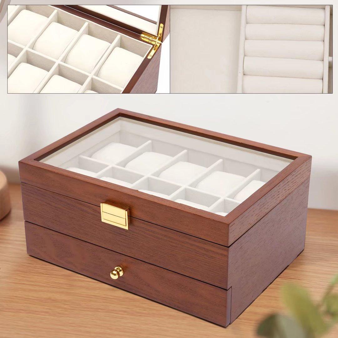 Brown Classy Wooden Jewelry Box With 2 Layers - AFS