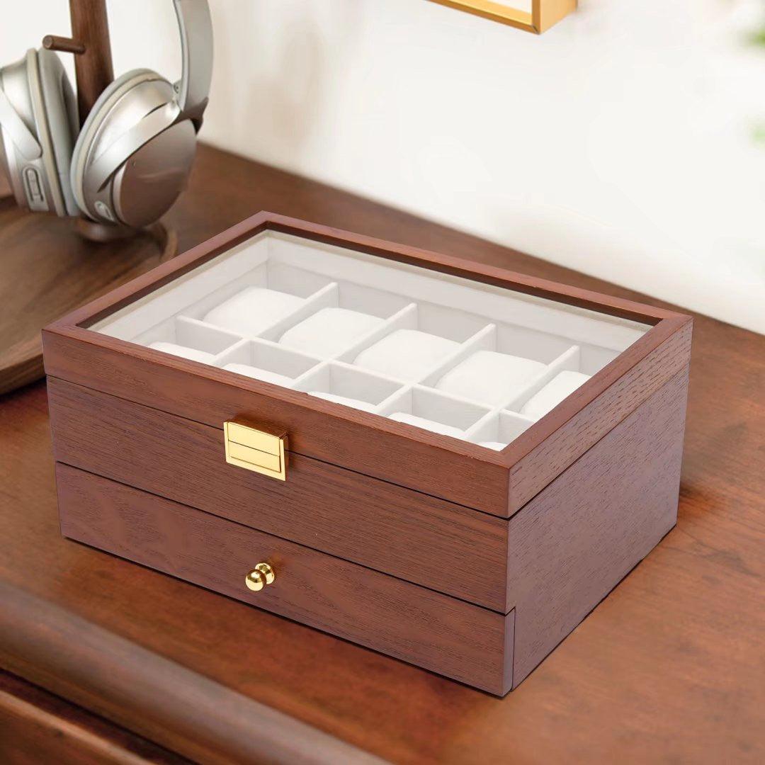 Brown Classy Wooden Jewelry Box With 2 Layers - AFS