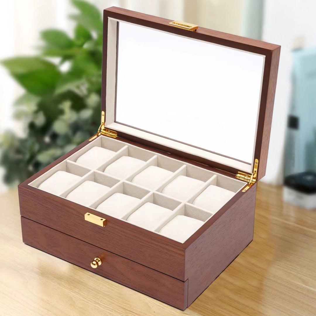 Brown Classy Wooden Jewelry Box With 2 Layers - AFS