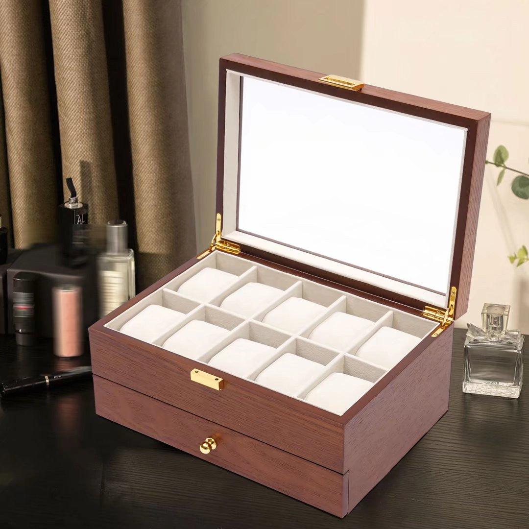 Brown Classy Wooden Jewelry Box With 2 Layers - AFS