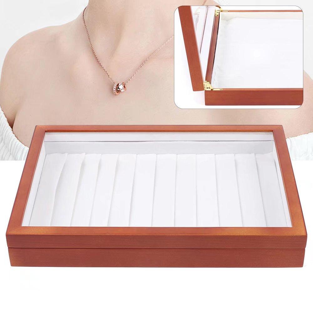 Maple Brown Classy Wooden Necklace Organizer Box - AFS