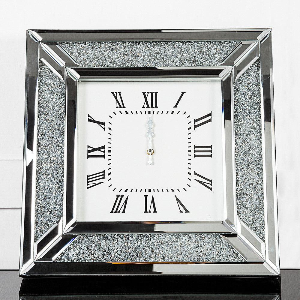 Diamond and Silver Mirrored Square Wall Clock - AFS