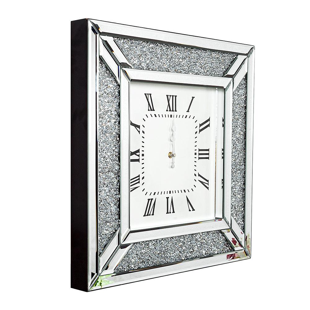 Diamond and Silver Mirrored Square Wall Clock - AFS