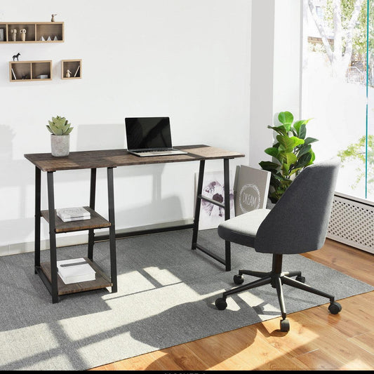 Modern Home Office Computer Table With Storage Shelves - Vintage Brown - AFS