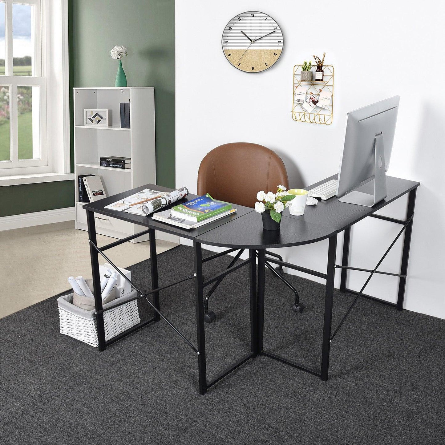 Modern Geo Black L Shape Computer Table - AFS