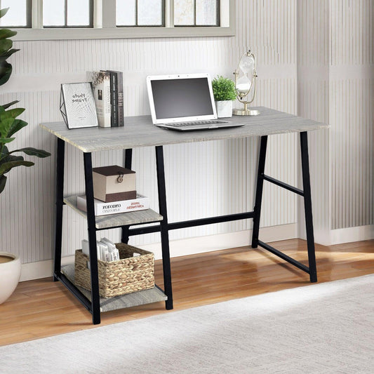 Modern Geo Dark Grey Home Office Table With Storage Shelves - AFS