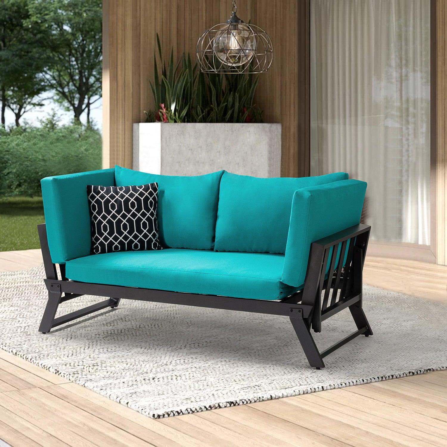 Teal Outdoor Patio Convertible Modern Daybed - AFS