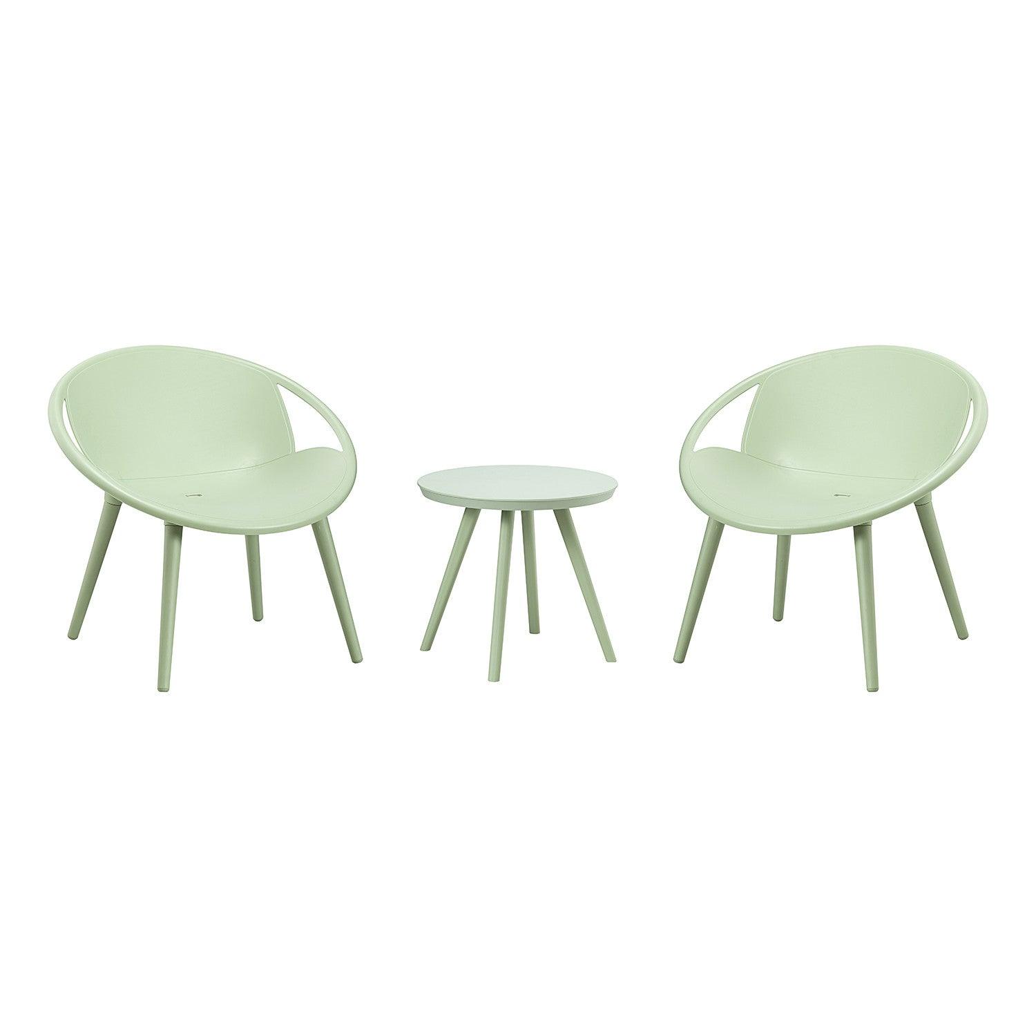 Solid Pale Green Saucer Outdoor Chairs and Table Set - AFS