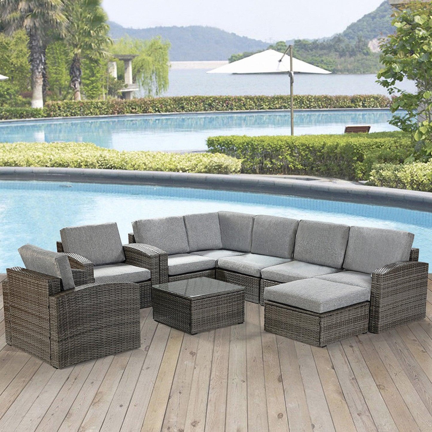 Grey Rattan Outdoor Sofa and Table Set - AFS