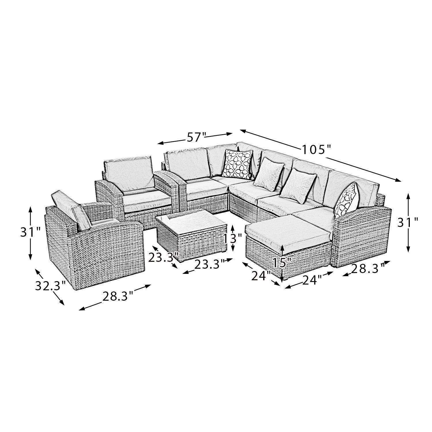 Grey Rattan Outdoor Sofa and Table Set - AFS