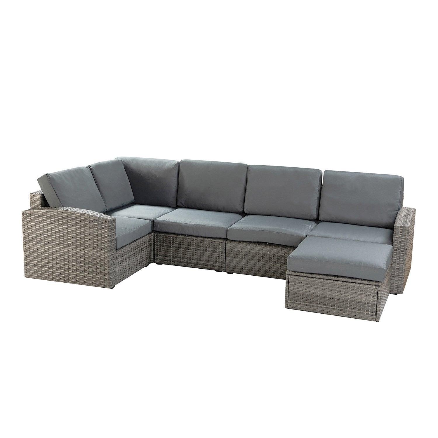 Brown Faux Rattan and Dark Gray Outdoor Sectional Sofa and Table Set - AFS