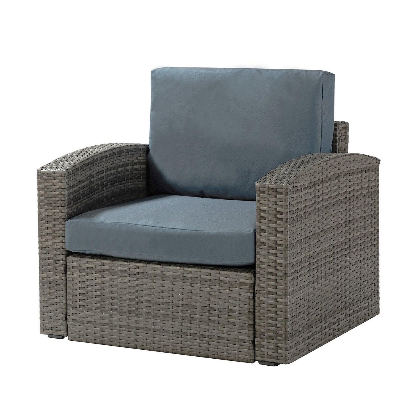 Brown Faux Rattan and Slate Blue Outdoor Sectional Sofa and Table Set - AFS