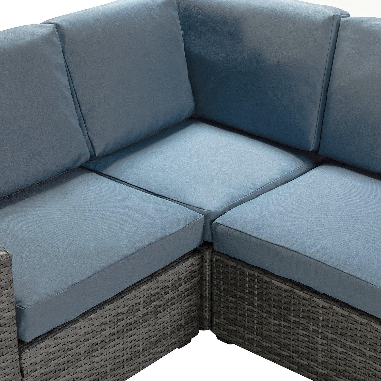 Brown Faux Rattan and Slate Blue Outdoor Sectional Sofa and Table Set - AFS