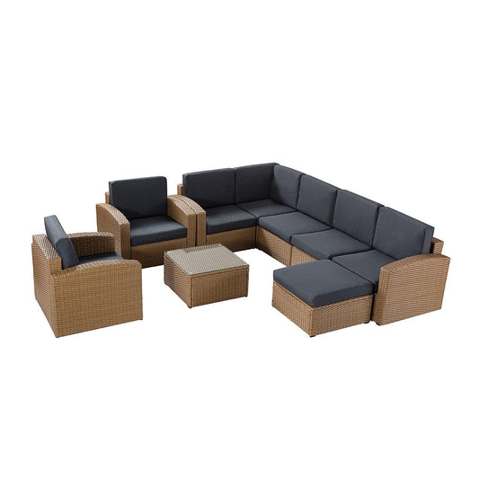 Natural Brown Faux Rattan and Charcoal Outdoor Sectional Sofa and Table Set - AFS