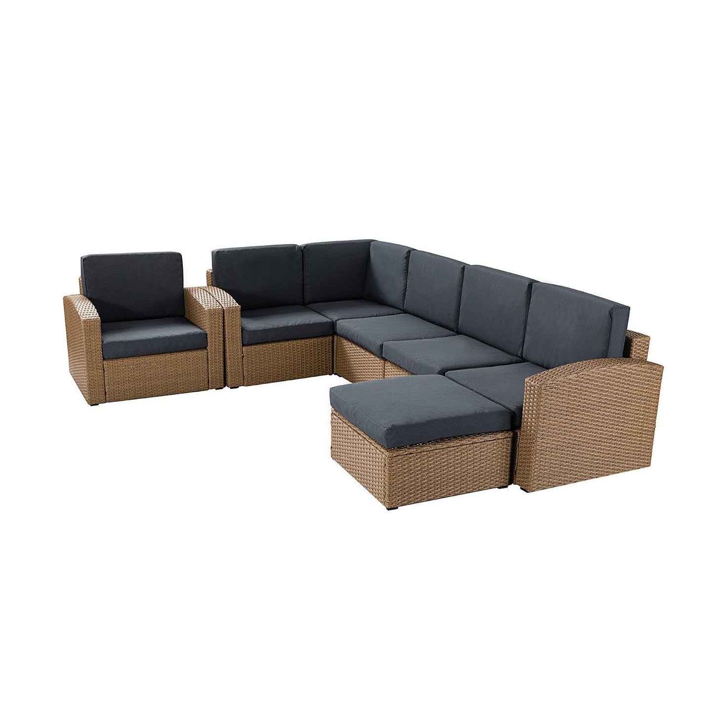 Natural Brown Faux Rattan and Charcoal Outdoor Sectional Sofa and Table Set - AFS