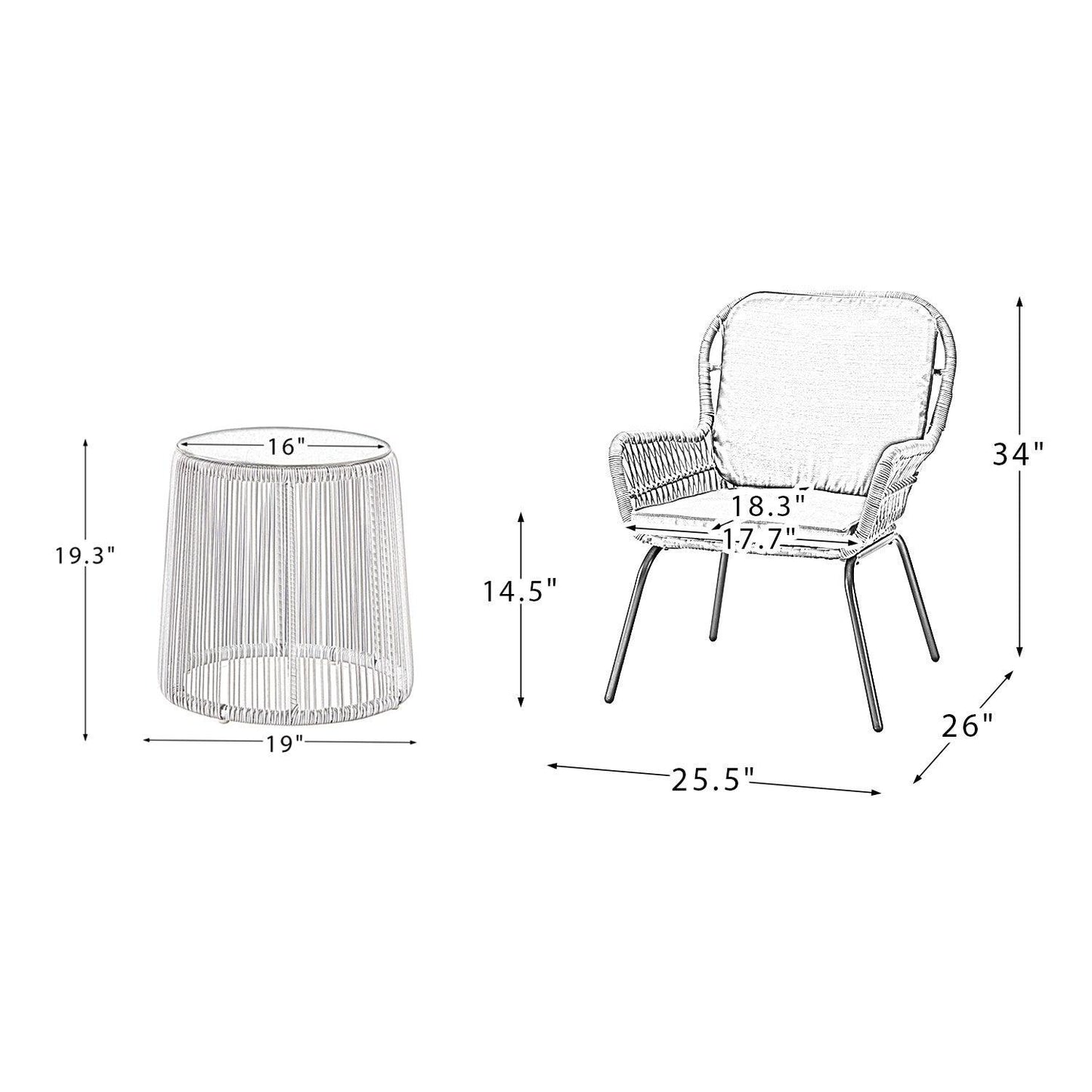 Gray Faux Rattan and Creamsicle Stripe Outdoor Chair and Table Set - AFS