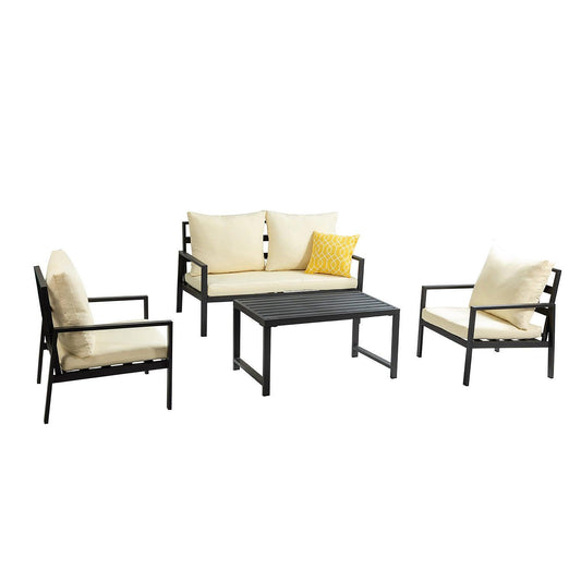 Black Lines and Ivory Outdoor Sofa Seating and Table Set - AFS