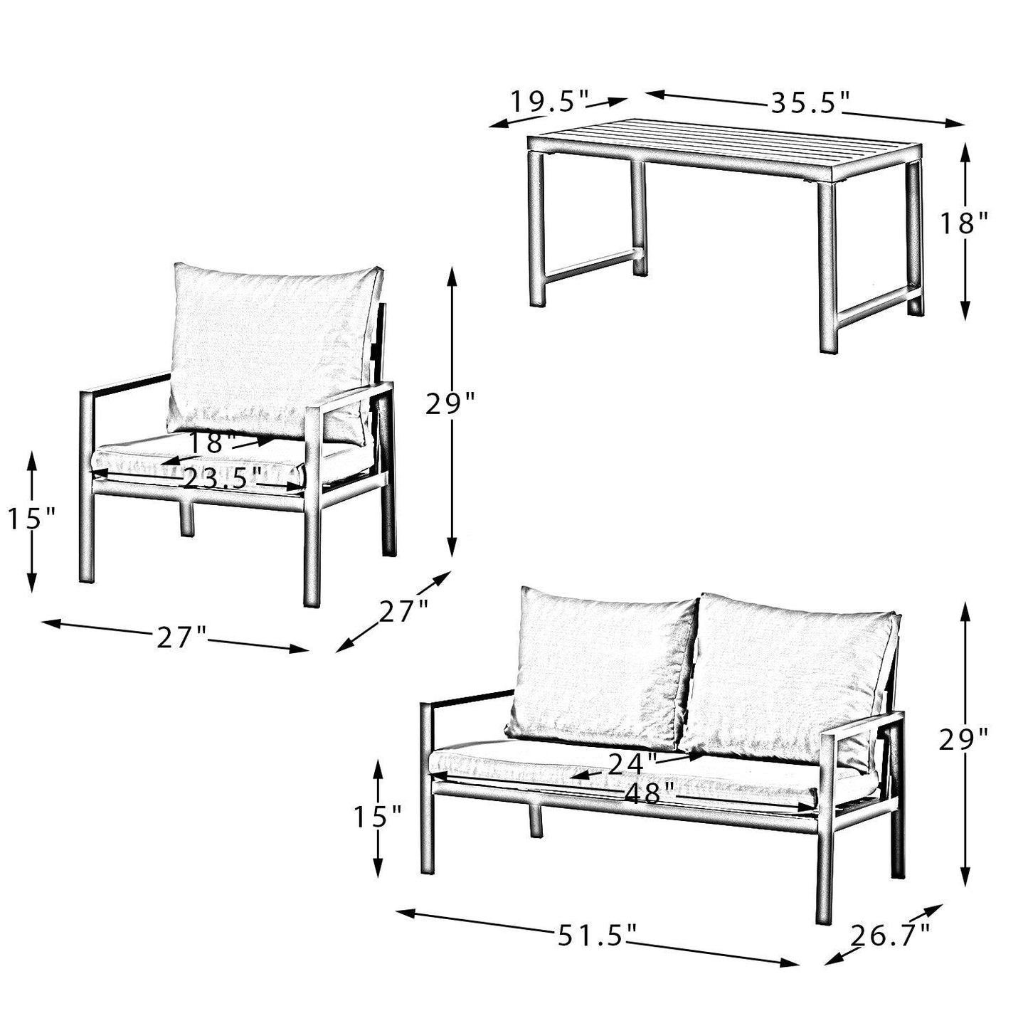 Black Lines and Ivory Outdoor Sofa Seating and Table Set - AFS